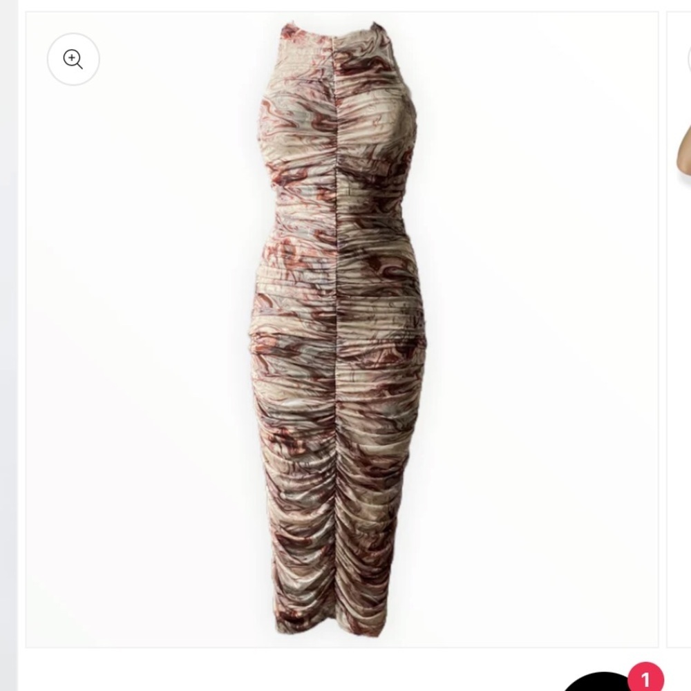 EDIT BY NINE Ruched Bodycon Candy Pink Tulle Stretch Print Midi Summer Dress S